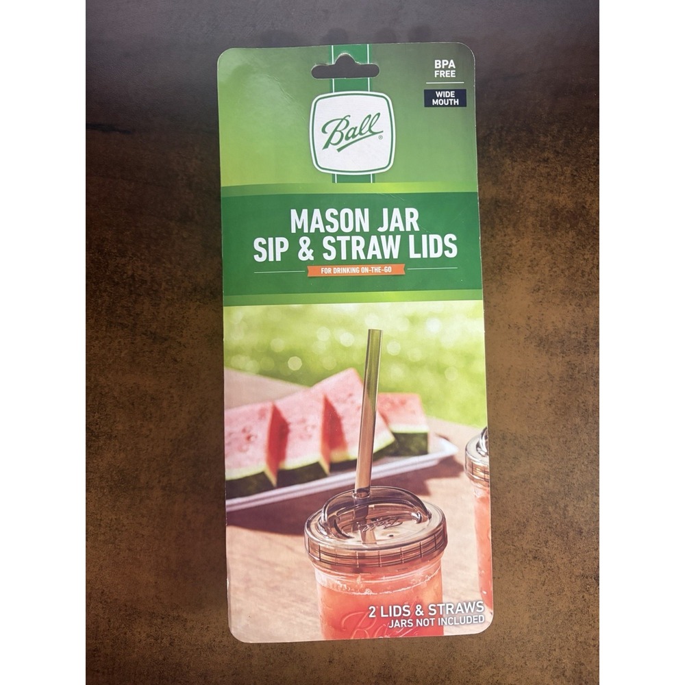 Ball Drinkware Series WIDE MOUTH Mason Jar Sip & Straw Lids Set of 2 New